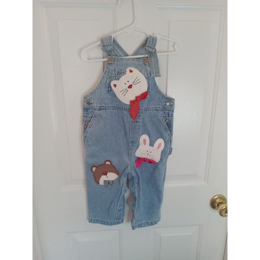 Vintage 80s‎ 90s Buster Brown Overalls  Baby Girls.Sz 18 Months Overalls Cat
